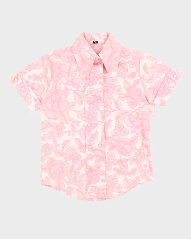 Vintage Pink Floral Patterned Shirt - M sold by Rokit