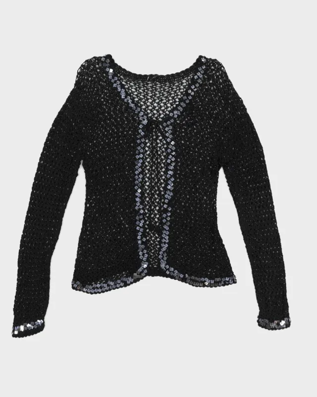 Y2K Black Crochet Long Sleeved Cardigan - S sold by Rokit