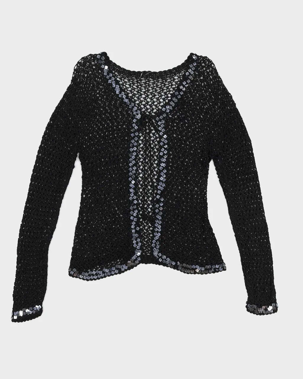 Y2K Black Crochet Long Sleeved Cardigan - S sold by Rokit