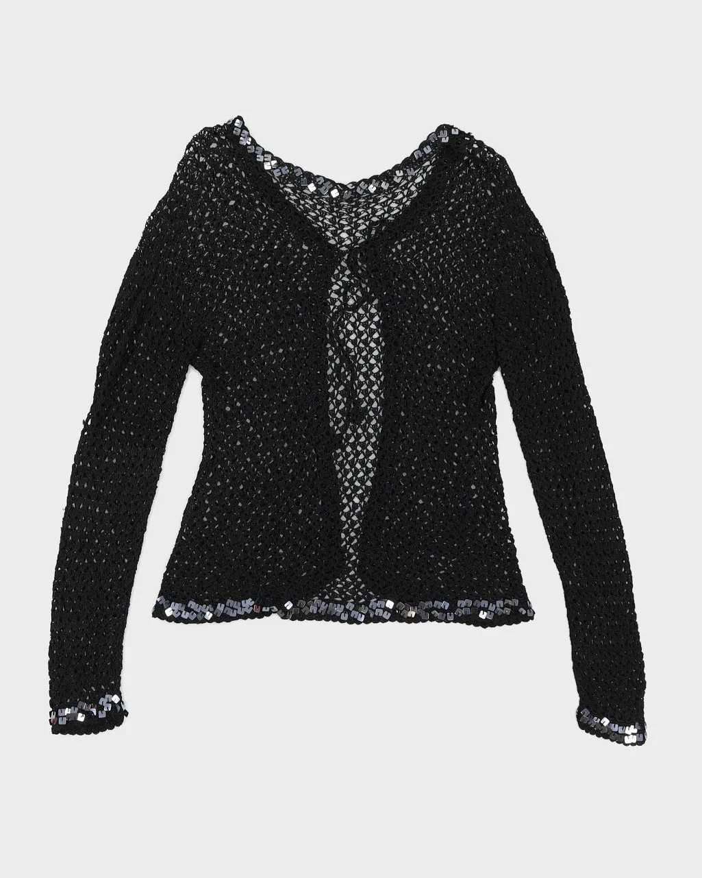 Y2K Black Crochet Long Sleeved Cardigan - S sold by Rokit product image thumbnail 2