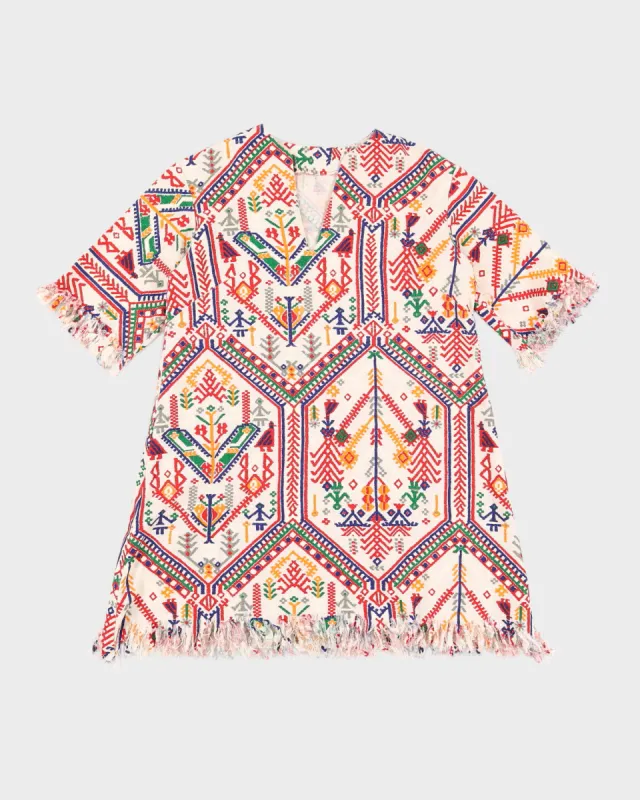 Patterned Cotton With Fringed Edges Tunic - S sold by Rokit
