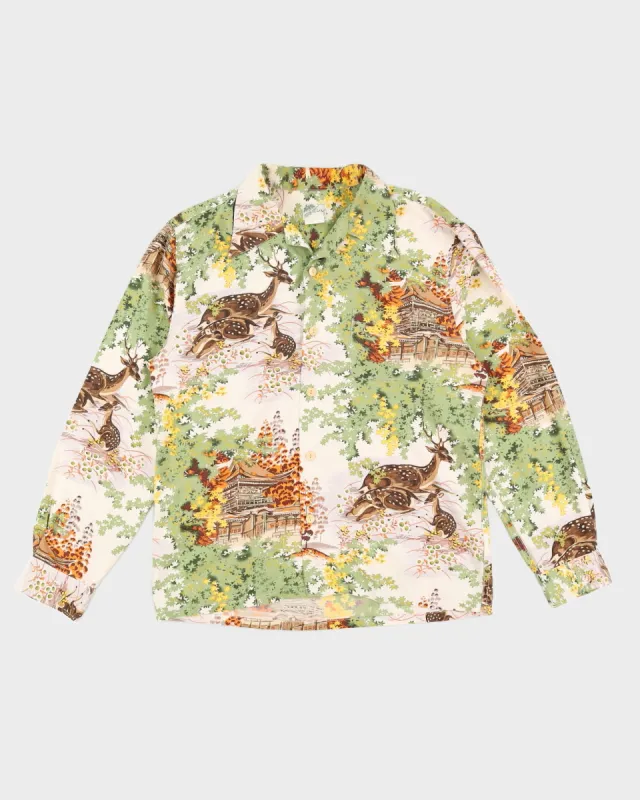 Forest Print Silk Long Sleeved Shirt - L sold by Rokit