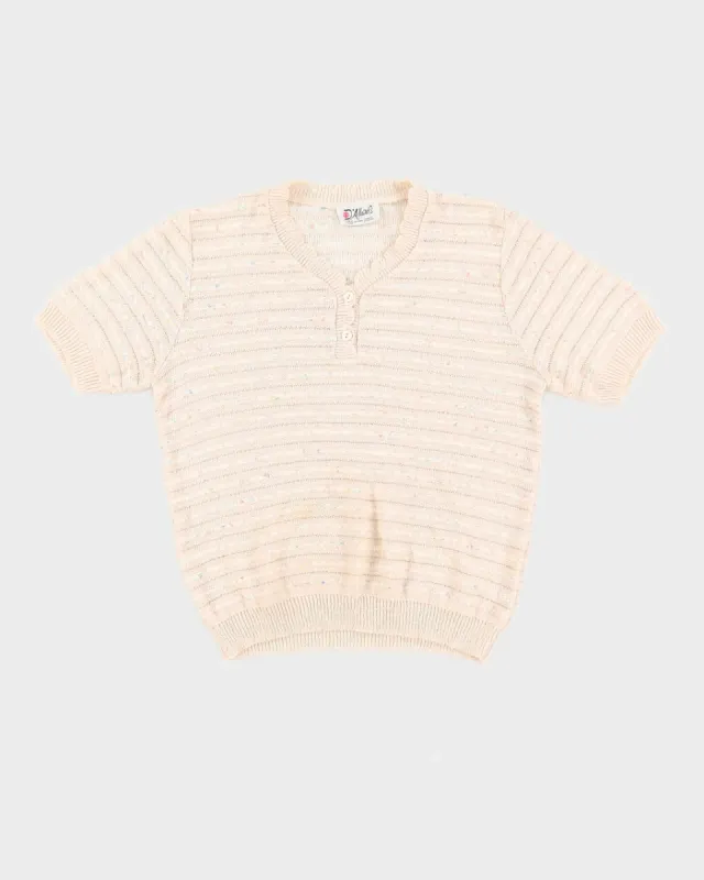 1990s Beige Knitted Short Sleeve Jumper - S / M sold by Rokit