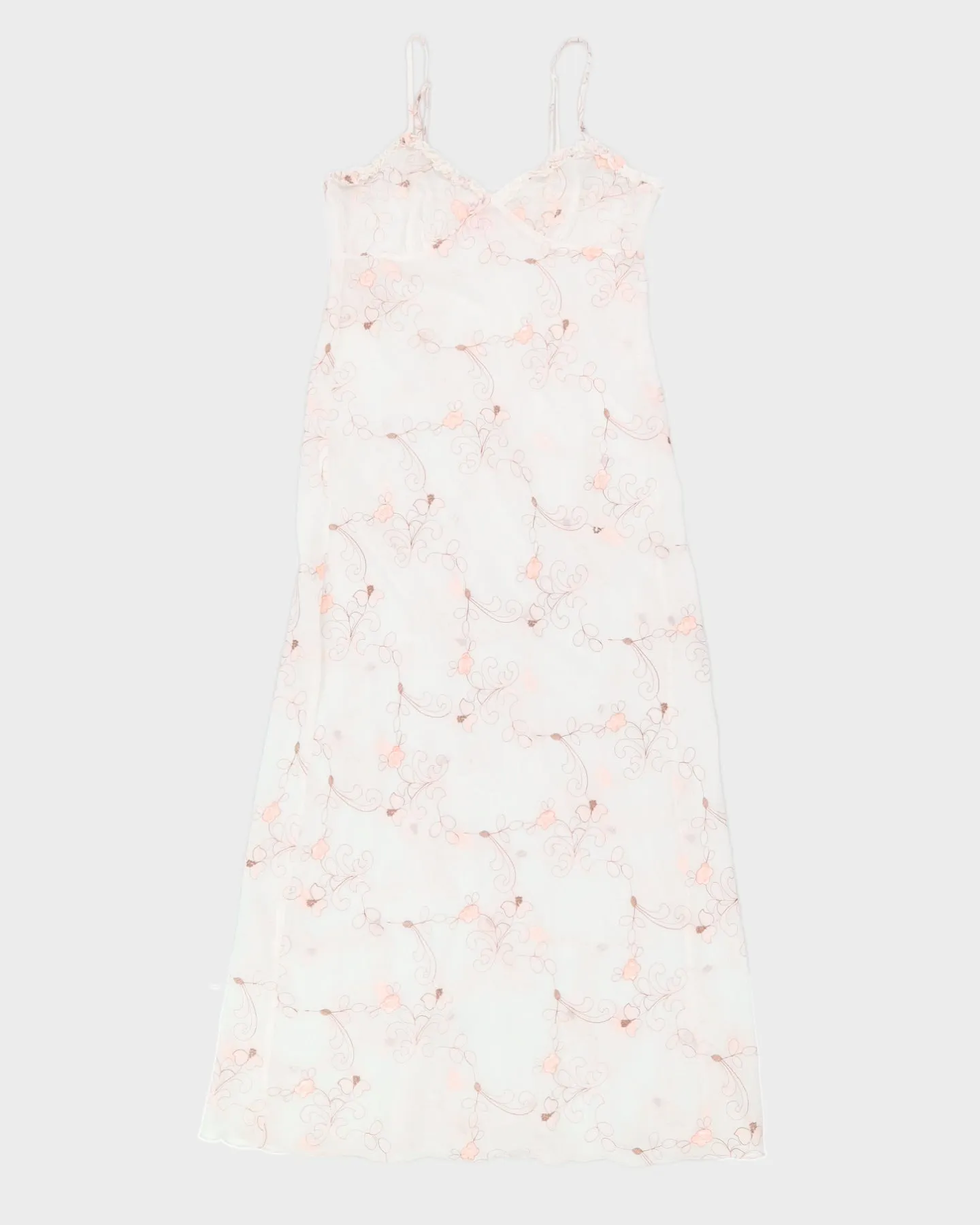 White Mesh Floral Long Slip Dress - XS sold by Rokit