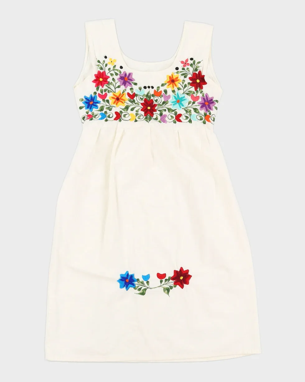 Vintage Floral Embroidered White Summer Dress - XS sold by Rokit