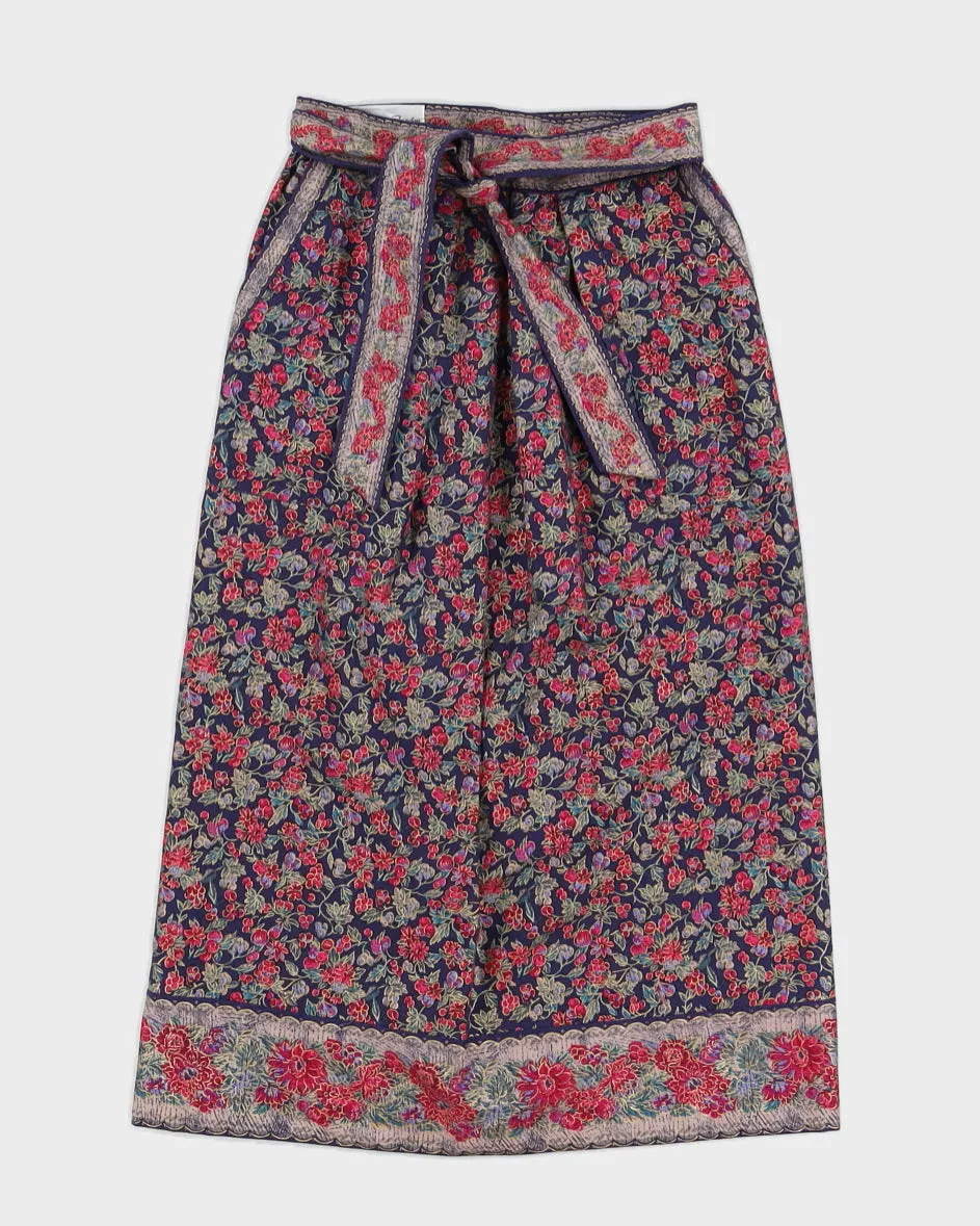 Blue And Pink Floral Wrap Skirt - S sold by Rokit
