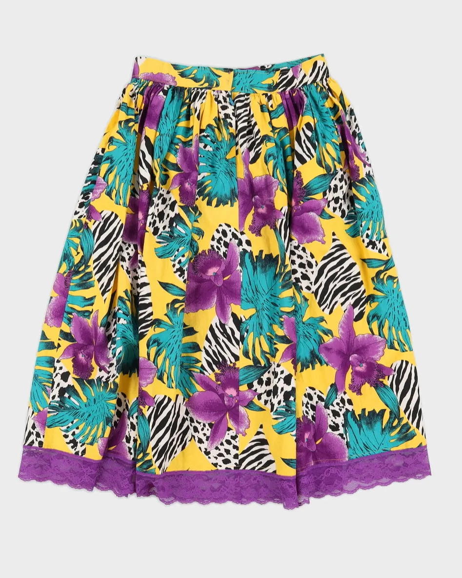 Yellow With Purple Floral Pattern Midi Skirt - S sold by Rokit product image thumbnail 2
