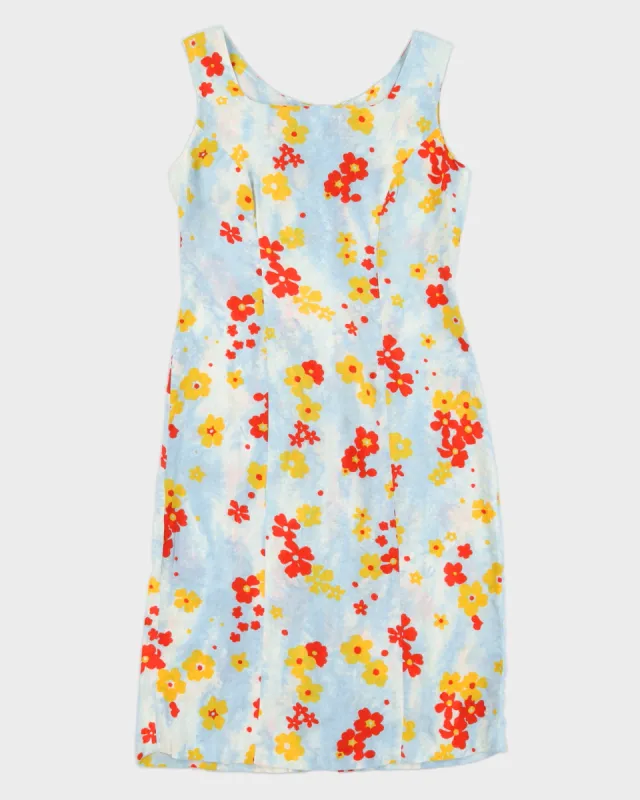 Vintage Blue Flower Print Dress - S sold by Rokit