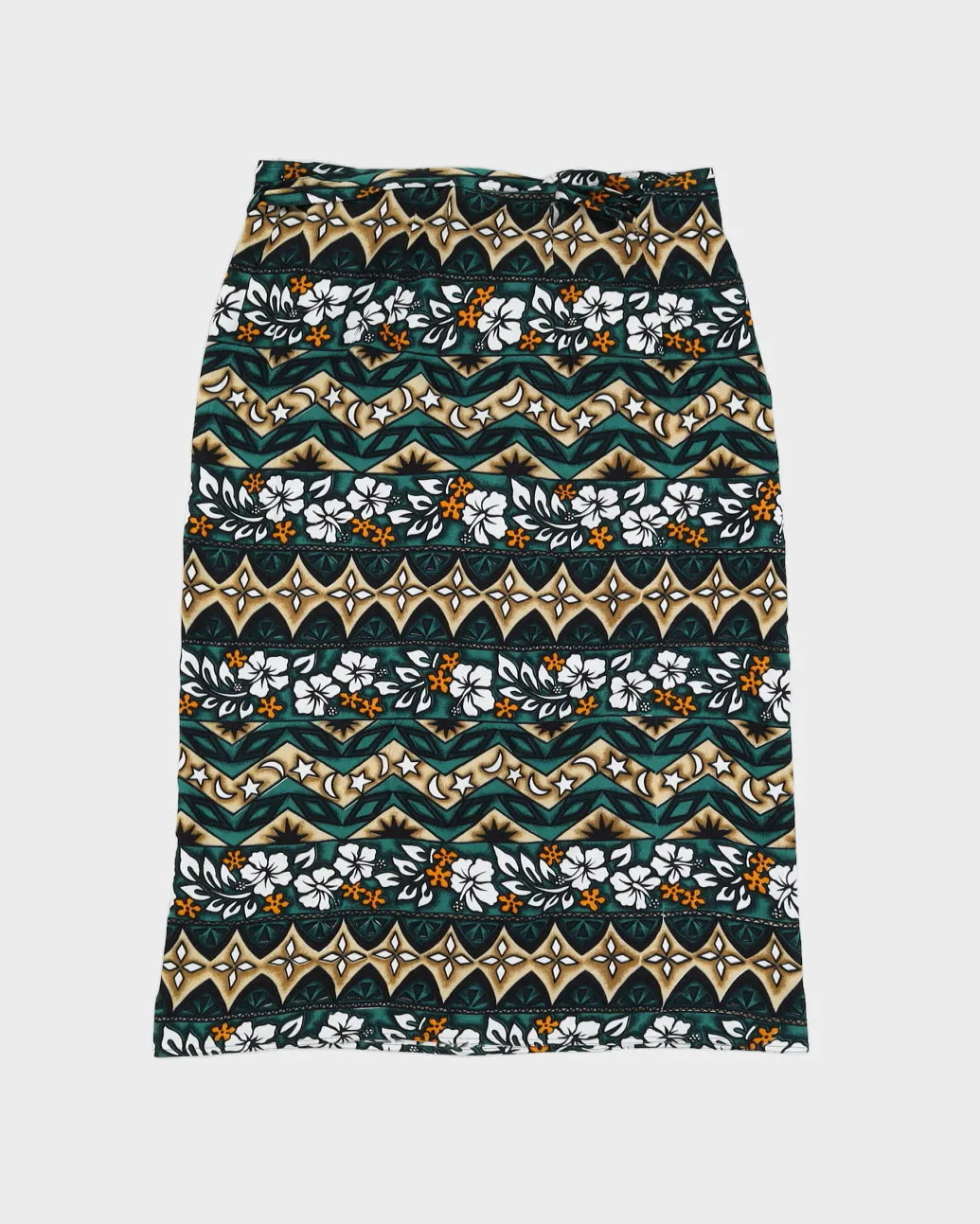 Green Flower Print Beach Maxi Wrap Skirt - Adjustable sold by Rokit product image thumbnail 2