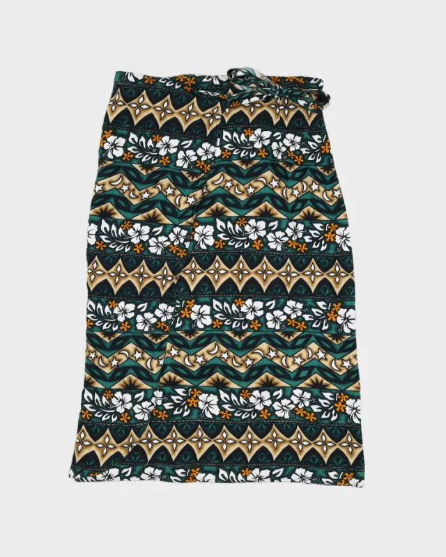 Green Flower Print Beach Maxi Wrap Skirt - Adjustable made by Rokit