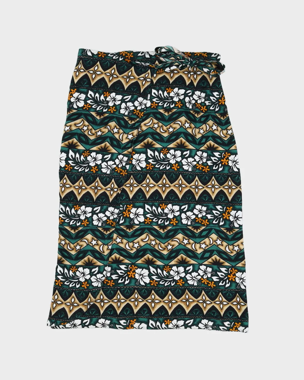Green Flower Print Beach Maxi Wrap Skirt - Adjustable sold by Rokit