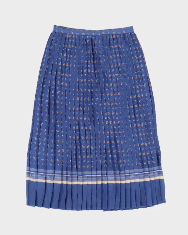 Blue Floral Patterned Pleated Midi Skirt - S sold by Rokit