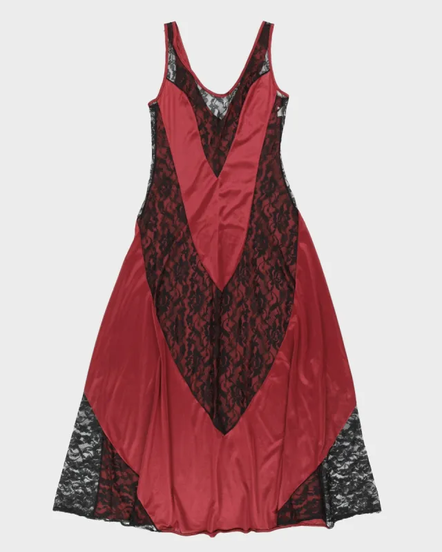 Red and Black Lace Panel Slip Dress - XS sold by Rokit
