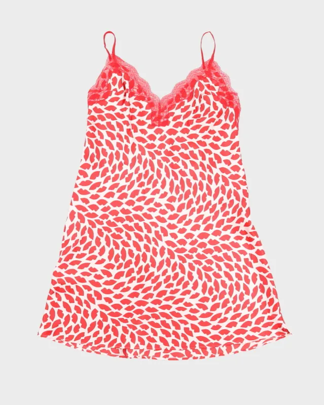 Red and White Patterned Victoria's Secret Slip Dress - XS sold by Rokit