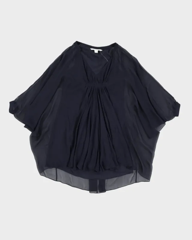 Diane Von Furstenberg Navy Silk Tunic - XS/S sold by Rokit