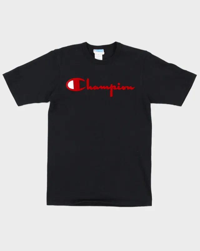 Black Champion Velvet Logo T-Shirt - S sold by Rokit
