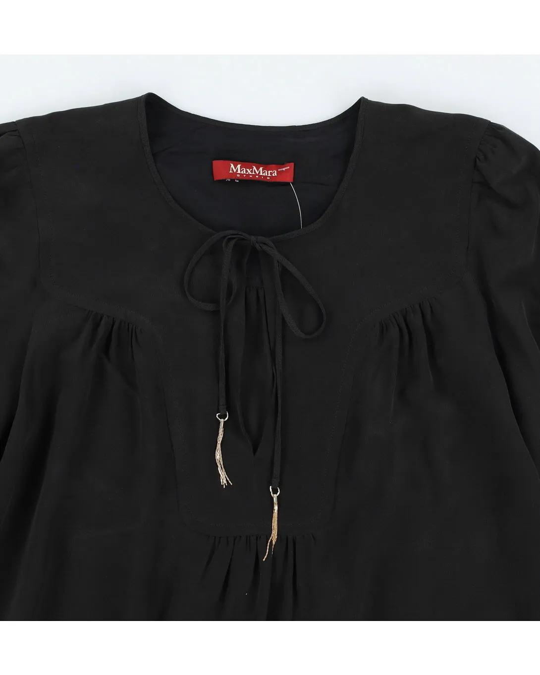 Max Mara Black Silk Tie Up Front Blouse - L sold by Rokit product image thumbnail 3
