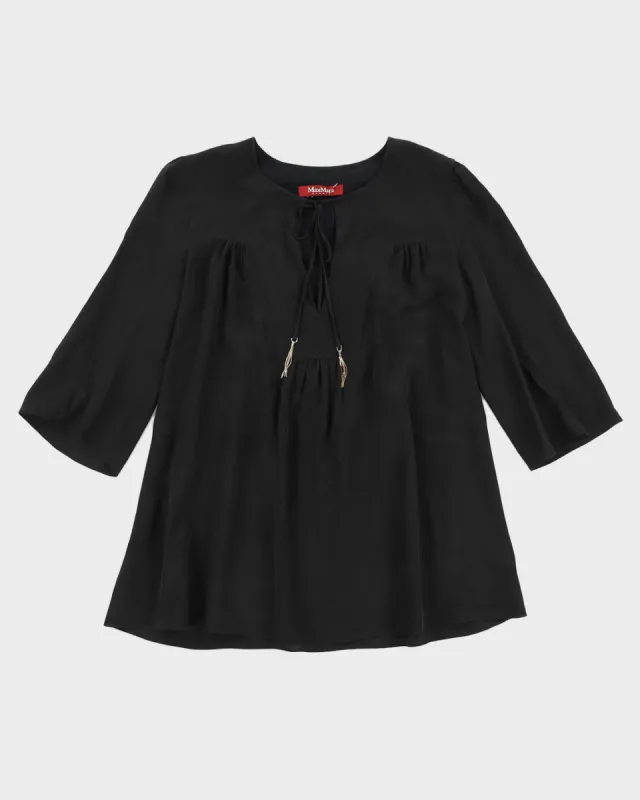 Max Mara Black Silk Tie Up Front Blouse - L sold by Rokit