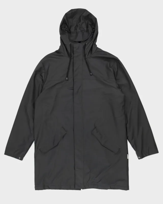 Rains Black Hooded Waterproof Parka - M/L sold by Rokit