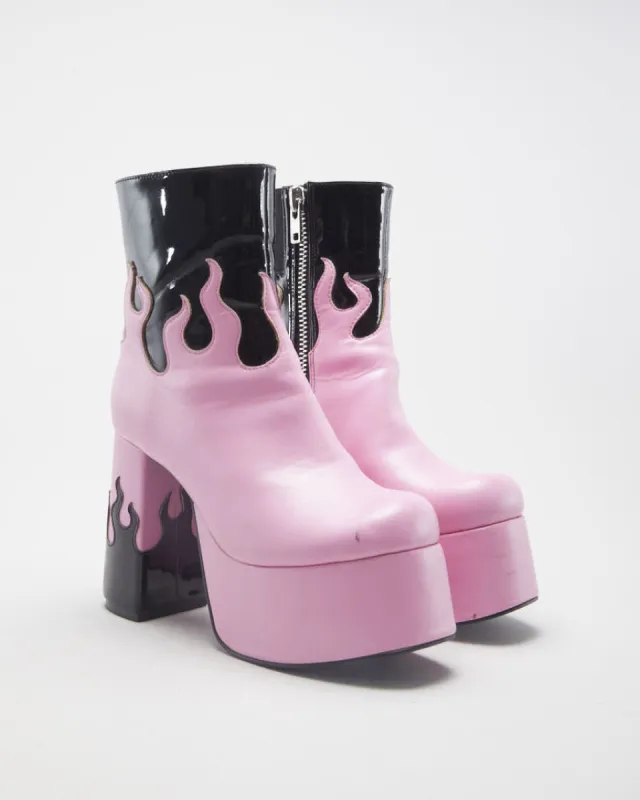 Sugar Thrillz Ring Of Fire Pink Platform Boots - UK 3.5 sold by Rokit