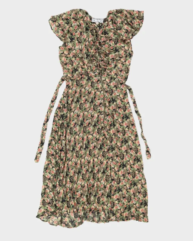 1980s Black Floral Sheer Dress - M sold by Rokit