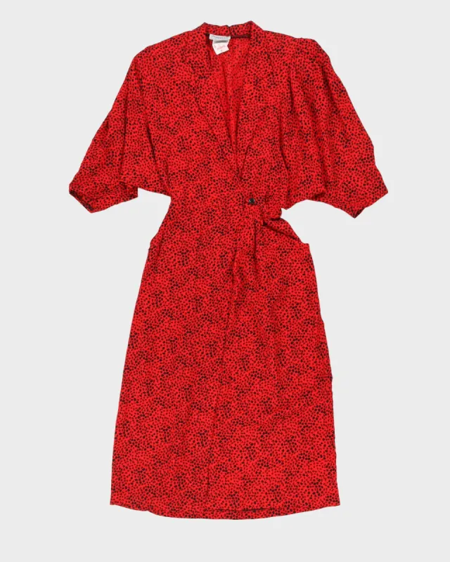 1980s Red Patterned Dress - XS sold by Rokit