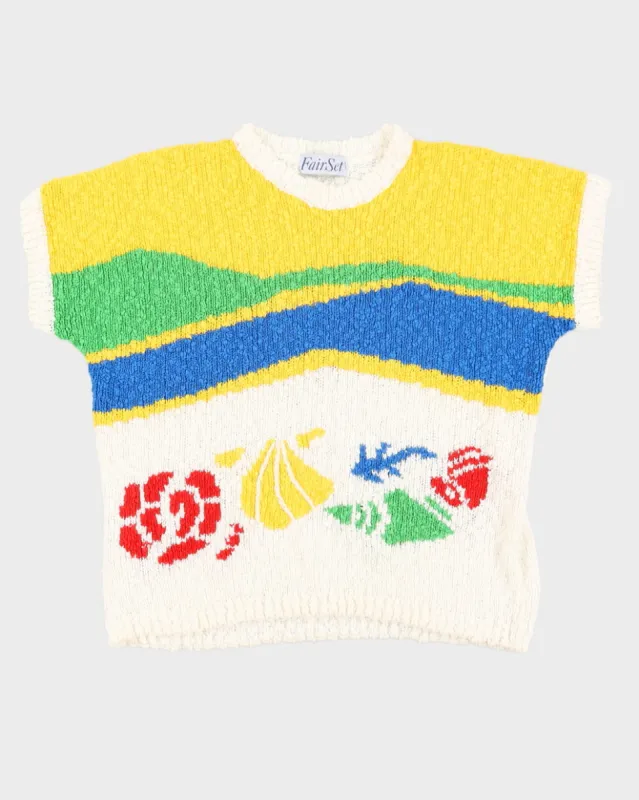 Vintage 90s Fair Set Printed Knit Top - L sold by Rokit
