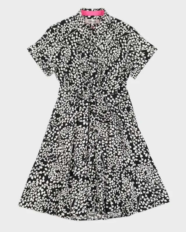 Diane Von Furstenberg Black & White Heart Print Button Down Dress - M sold by Rokit