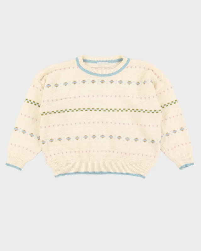 Patterned White Knitted Jumper - M sold by Rokit