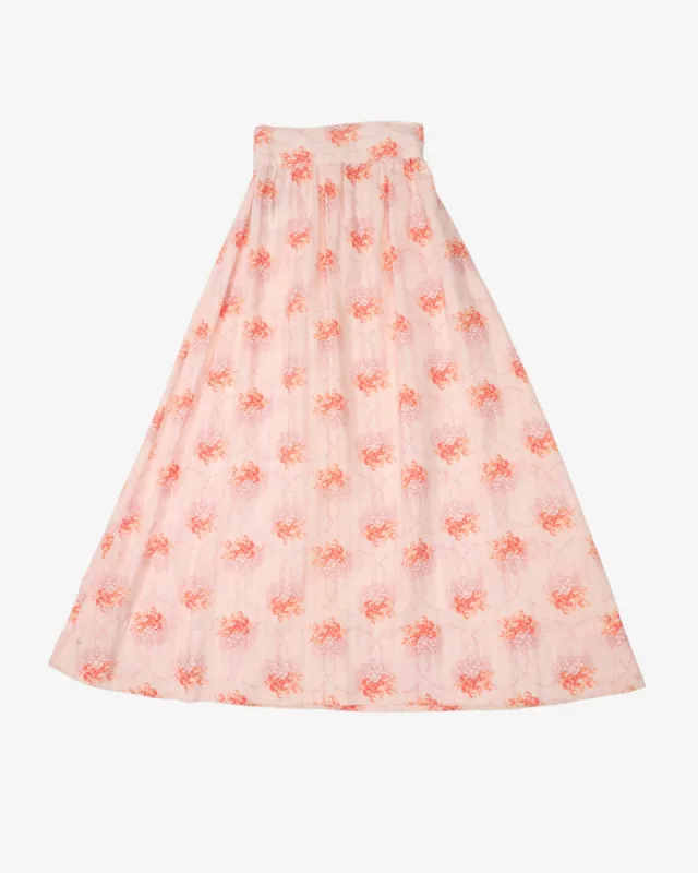 1970's peach floral maxi skirt - W24 sold by Rokit
