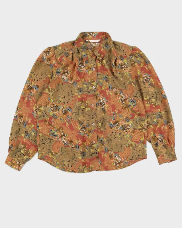 Vintage 90s Luk Yan Brown Floral Blouse - L sold by Rokit