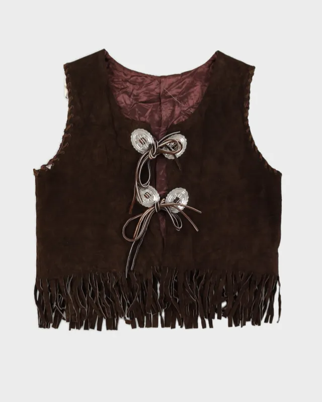 Vintage 70s Brown Suede Tassel Waistcoat - L sold by Rokit