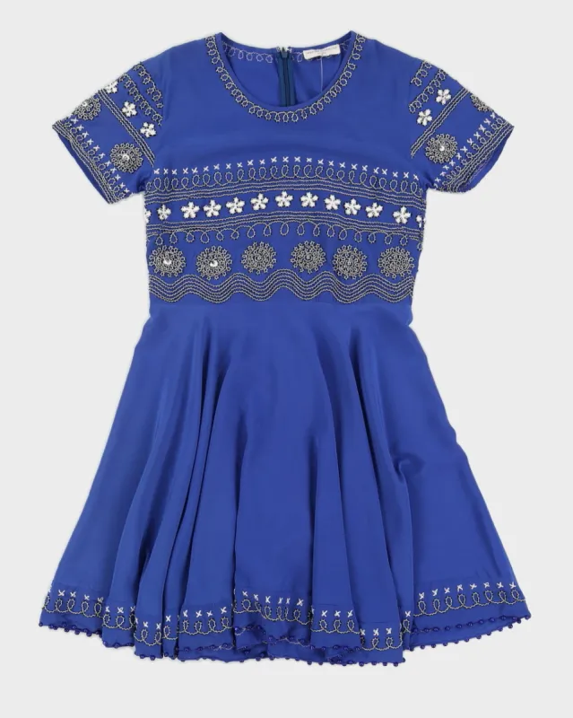 Blue Silk Embroidered Dress - S sold by Rokit