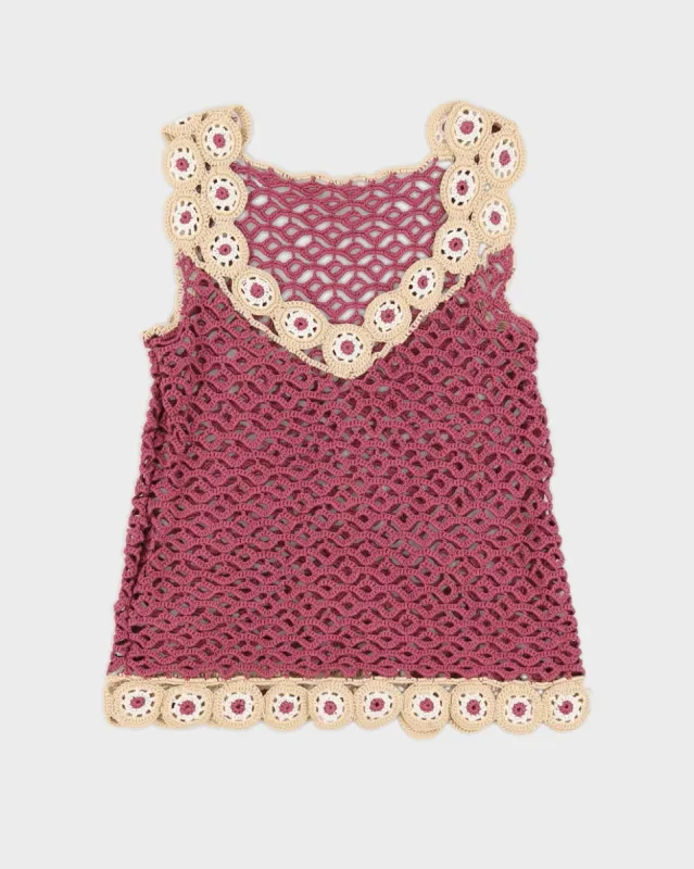 Vintage Purple & Beige Crochet Knit Top - L sold by Rokit