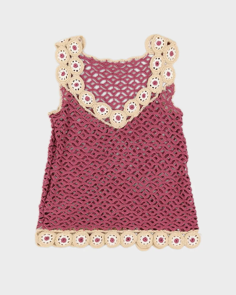 Vintage Purple & Beige Crochet Knit Top - L sold by Rokit