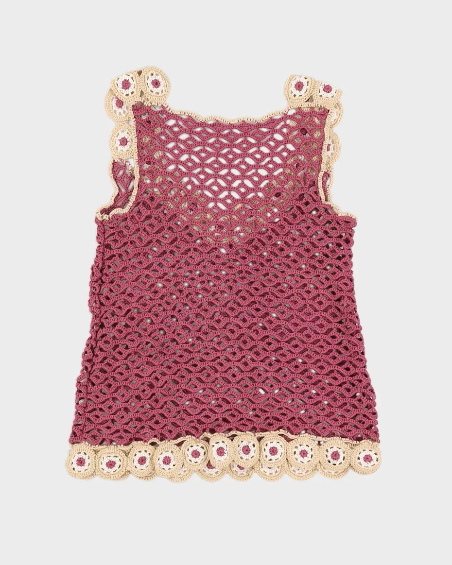 Vintage Purple & Beige Crochet Knit Top - L sold by Rokit product image thumbnail 2