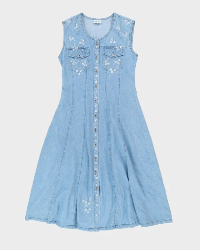 Vintage 90s A1A Sportswear Denim Dress With Hand Painted Flowers - L made by Rokit