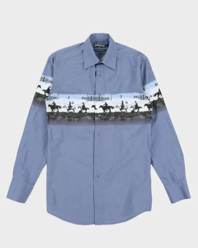 Panhandle Blue Western Shirt With Horses - S sold by Rokit