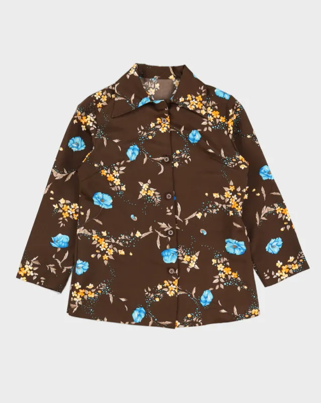 Vintage 1970s Brown Floral Pattern Blouse - M sold by Rokit