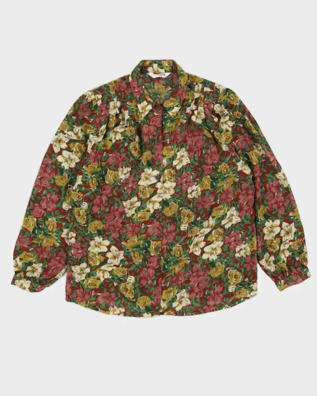 Green And Burgundy Floral Blouse - M sold by Rokit