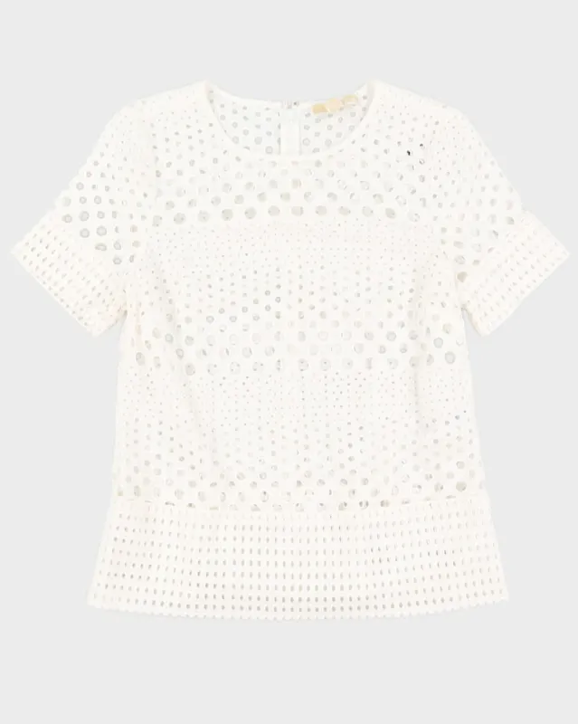 Michael Kors White Eyelet Lace Blouse - S sold by Rokit