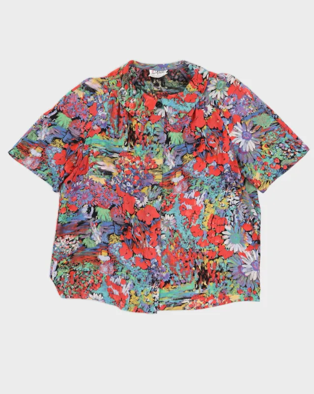 00s Red Patterned Short Sleeve Blouse - L sold by Rokit