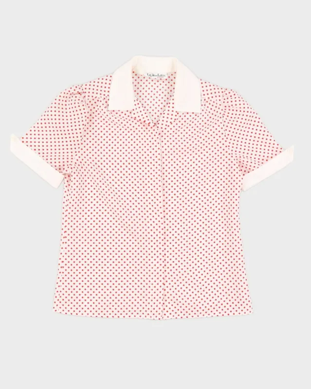 White With Red Squares Short Sleeve Blouse - S sold by Rokit