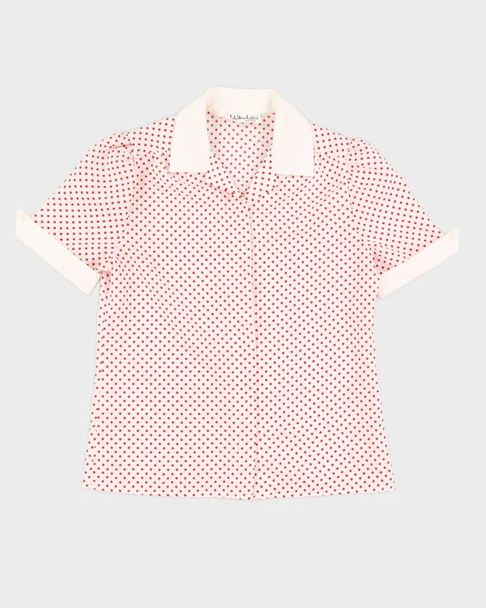 White With Red Squares Short Sleeve Blouse - S sold by Rokit