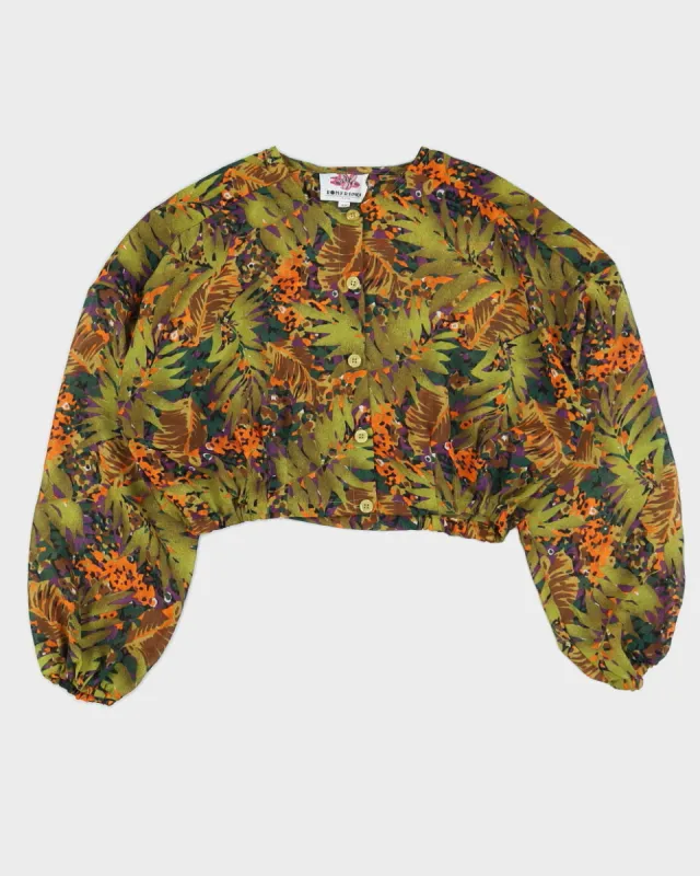 Green Sheer Patterned Cropped Blouse - M made by Rokit