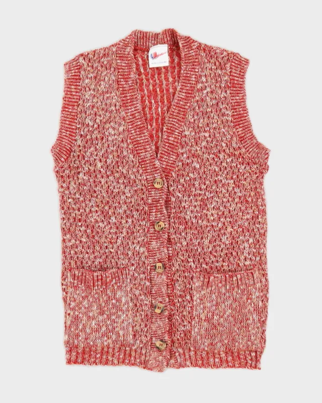 Vintage 90s Americana Red Knit Sleeveless Cardigan - M sold by Rokit