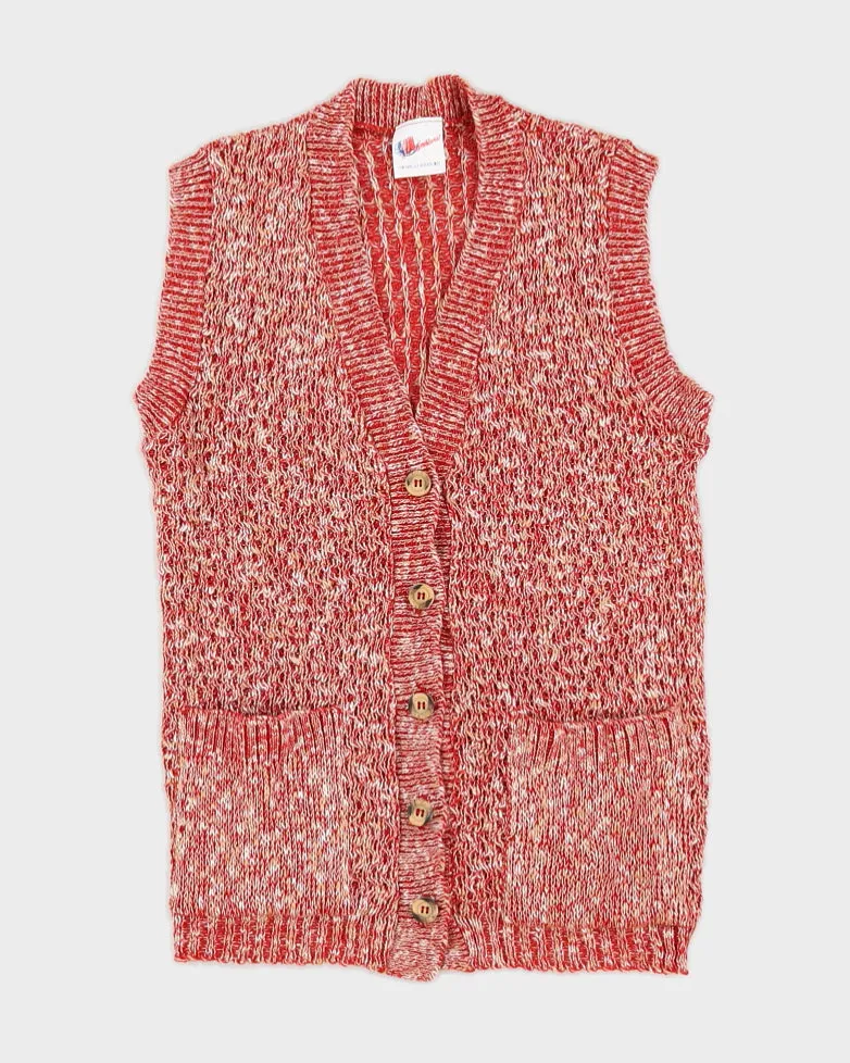 Vintage 90s Americana Red Knit Sleeveless Cardigan - M sold by Rokit