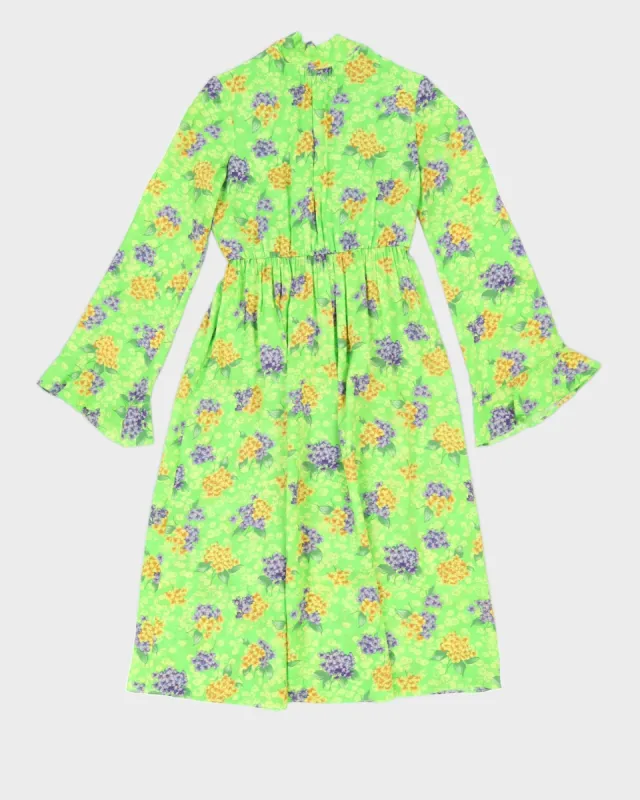 Les Reveries Green Floral Silk Dress - M sold by Rokit