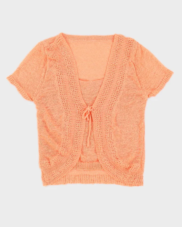 Y2K 00s Peach Knit Wrap Top - S sold by Rokit