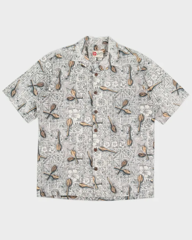 Grey Floral Hawaiian Shirt - XL sold by Rokit